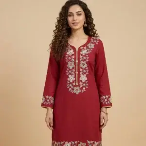Dark maroon lawn fabric paint suit